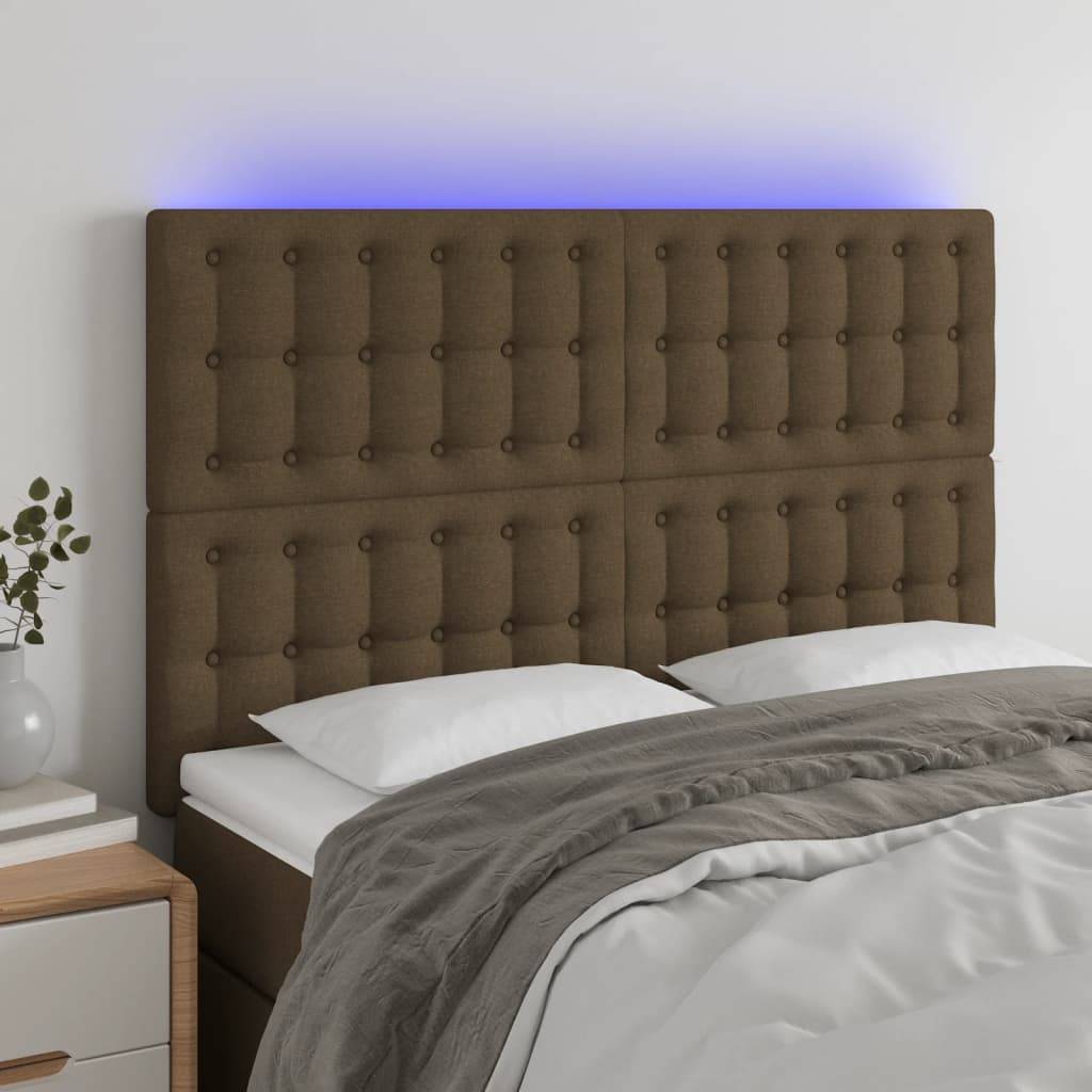 vidaXL LED Kopfteil Dunkelbraun 144x5x118/128 cm Stoff
