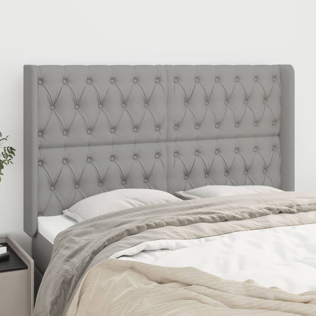 vidaXL Kopfteil mit Ohren Hellgrau 147x16x118/128 cm Stoff