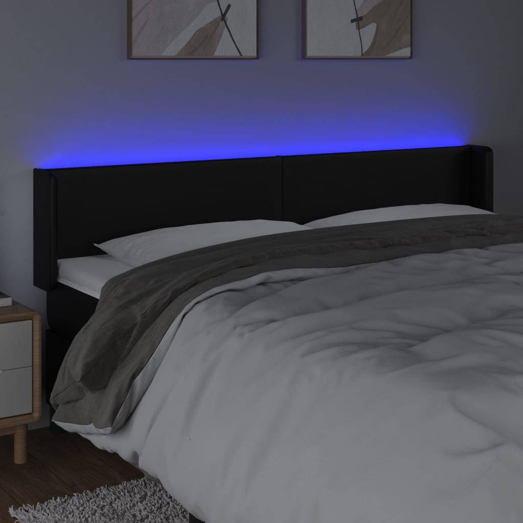 vidaXL LED Kopfteil Schwarz 163x16x78/88 cm Kunstleder