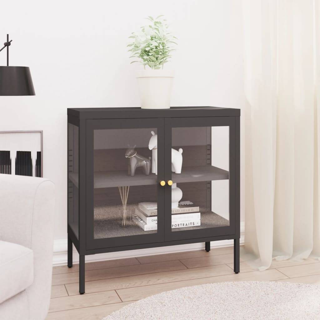 vidaXL Sideboard Anthrazit 70x35x70 cm Stahl und Glas
