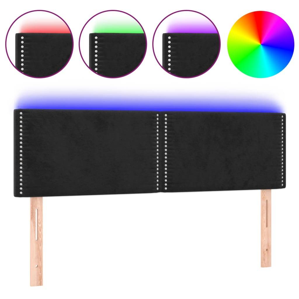 vidaXL LED Kopfteil Schwarz 144x5x78/88 cm Samt