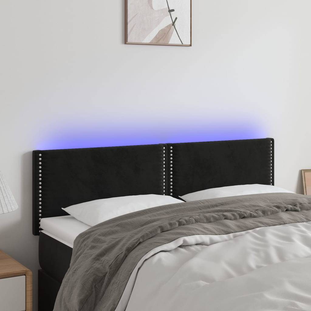vidaXL LED Kopfteil Schwarz 144x5x78/88 cm Samt