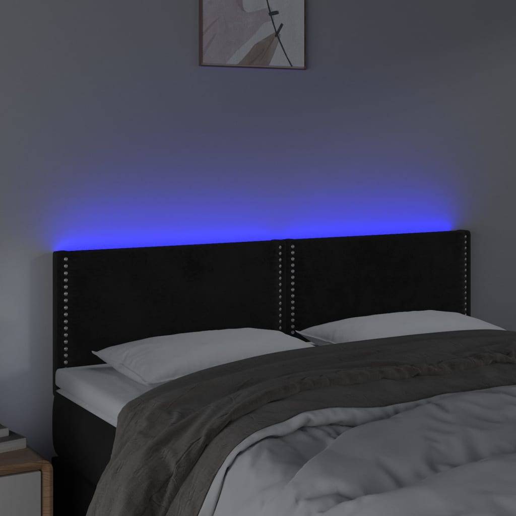 vidaXL LED Kopfteil Schwarz 144x5x78/88 cm Samt