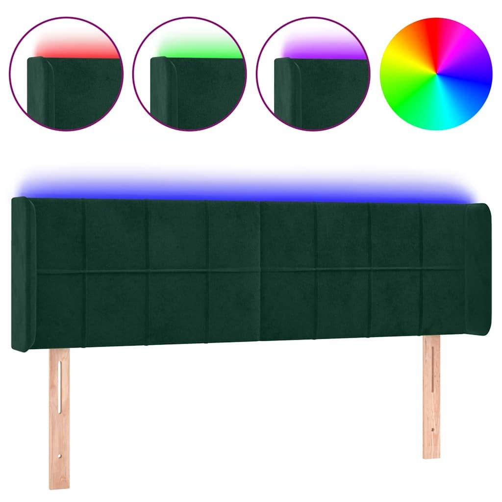 vidaXL LED Kopfteil Dunkelgrün 147x16x78/88 cm Samt