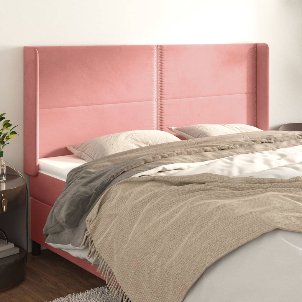 vidaXL Kopfteil mit Ohren Rosa 203x16x118/128 cm Samt