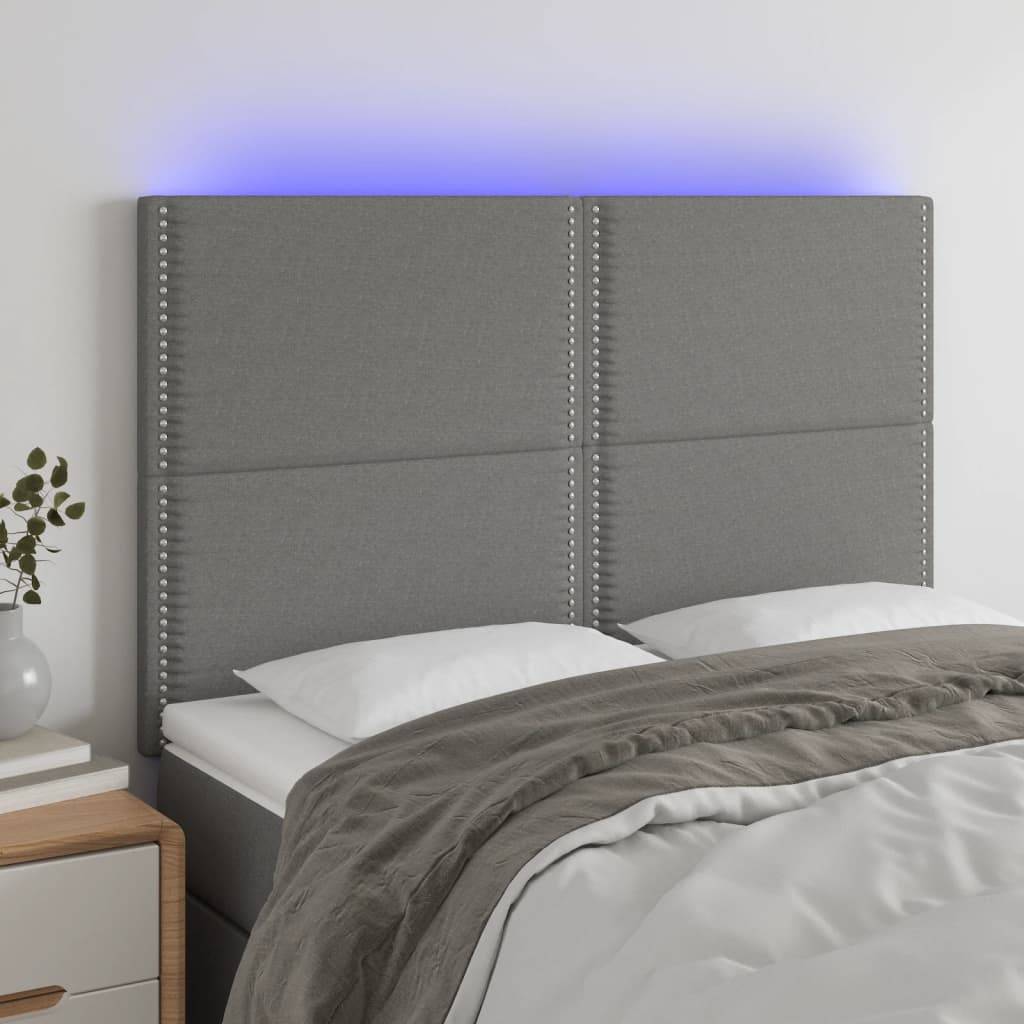 vidaXL LED Kopfteil Dunkelgrau 144x5x118/128 cm Stoff