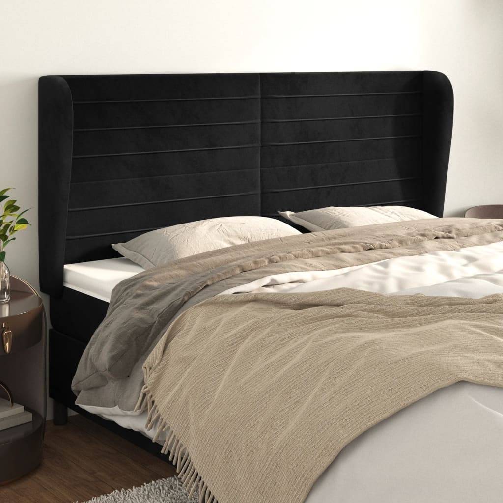 vidaXL Kopfteil mit Ohren Schwarz 163x23x118/128 cm Samt