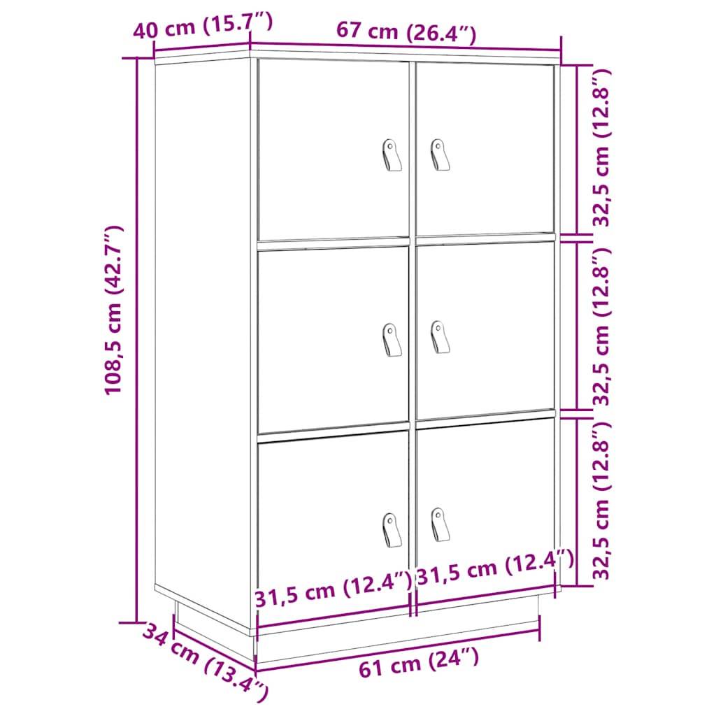 vidaXL Highboard Weiß 67x40x108,5 cm Massivholz Kiefer