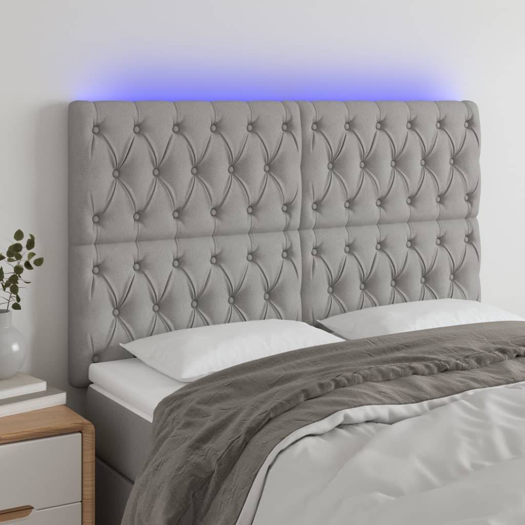 vidaXL LED Kopfteil Hellgrau 144x7x118/128 cm Stoff