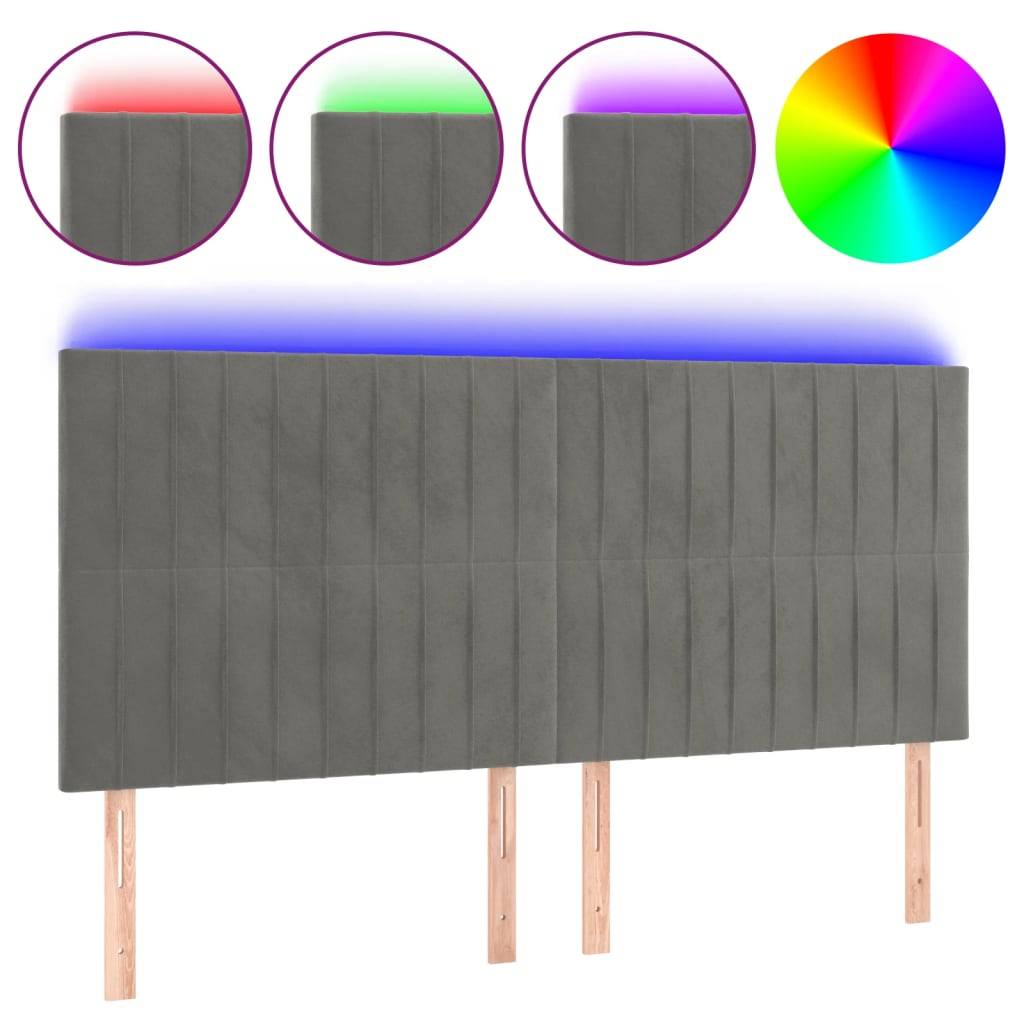 vidaXL LED Kopfteil Hellgrau 200x5x118/128 cm Samt