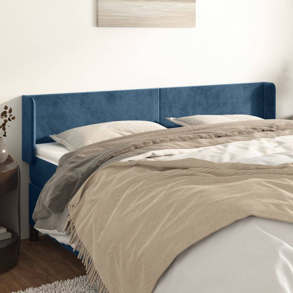 vidaXL Kopfteil mit Ohren Dunkelblau 203x16x78/88 cm Samt
