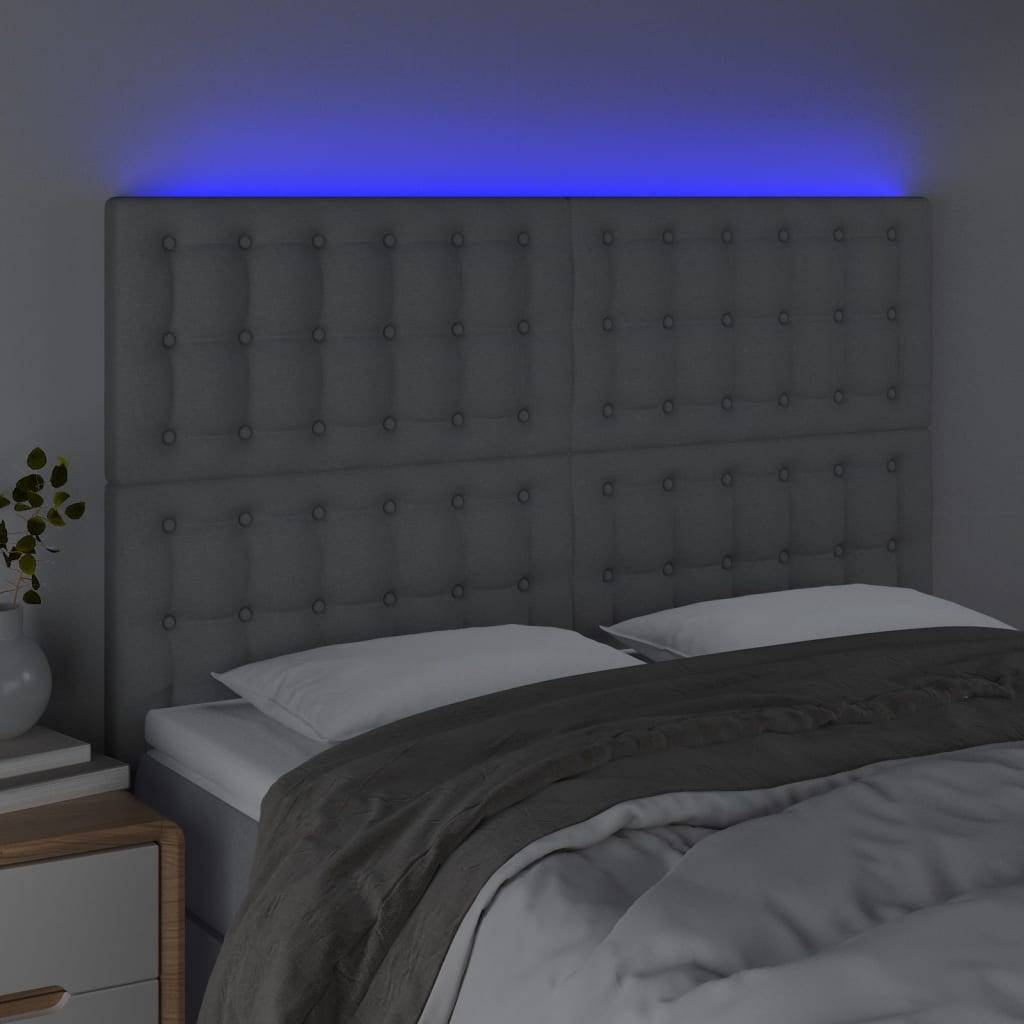 vidaXL LED Kopfteil Hellgrau 144x5x118/128 cm Stoff