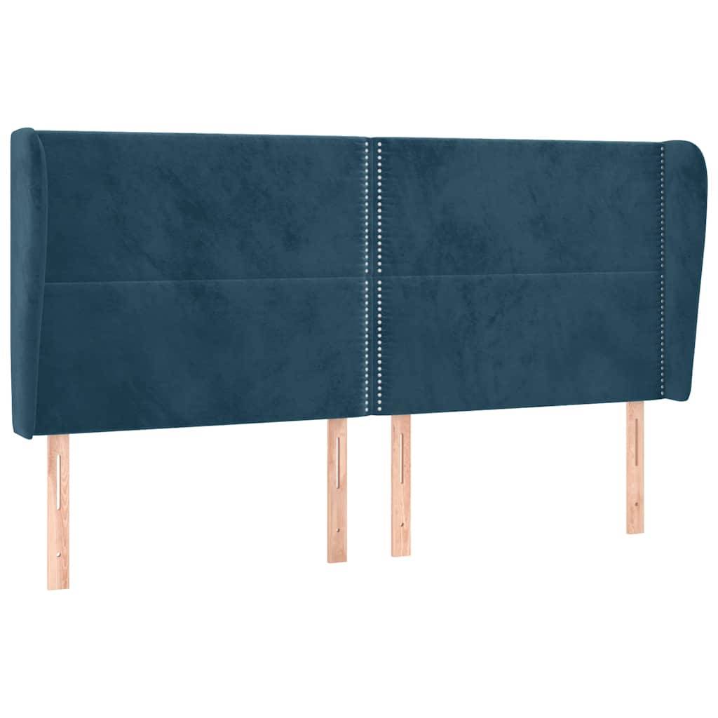 vidaXL Kopfteil mit Ohren Dunkelblau 203x23x118/128 cm Samt