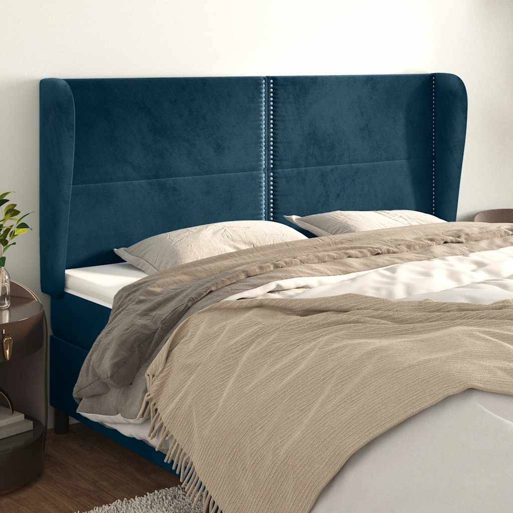 vidaXL Kopfteil mit Ohren Dunkelblau 203x23x118/128 cm Samt