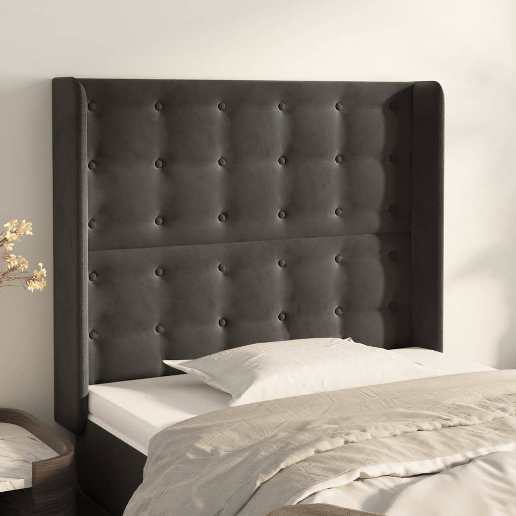 vidaXL Kopfteil mit Ohren Dunkelgrau 93x16x118/128 cm Samt