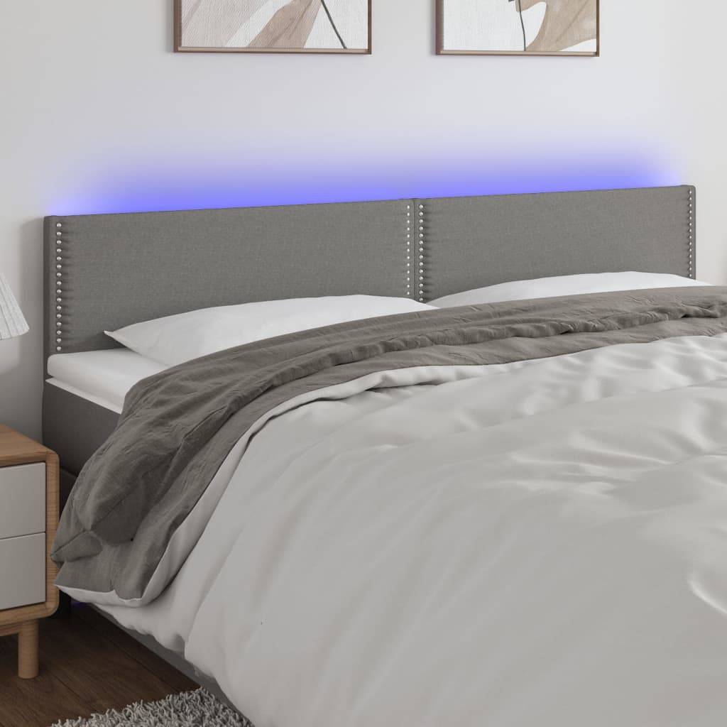 vidaXL LED Kopfteil Dunkelgrau 200x5x78/88 cm Stoff