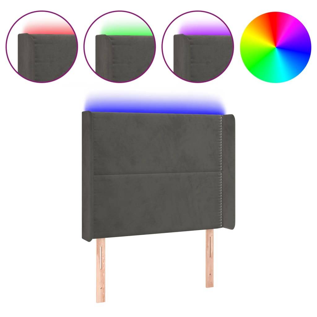 vidaXL LED Kopfteil Dunkelgrau 83x16x118/128 cm Samt
