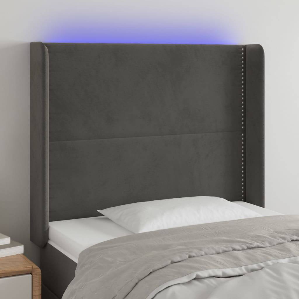 vidaXL LED Kopfteil Dunkelgrau 83x16x118/128 cm Samt