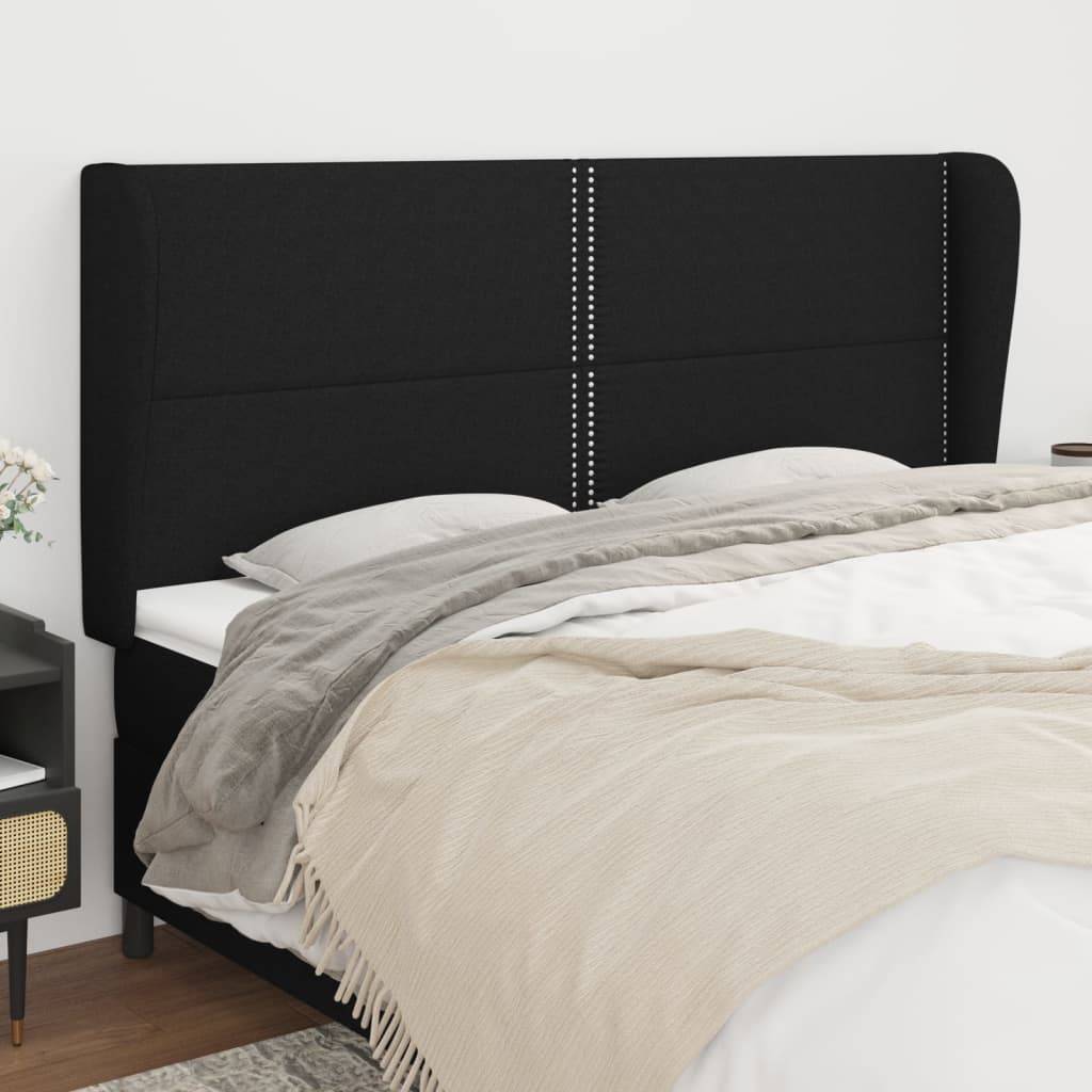 vidaXL Kopfteil mit Ohren Schwarz 163x23x118/128 cm Stoff