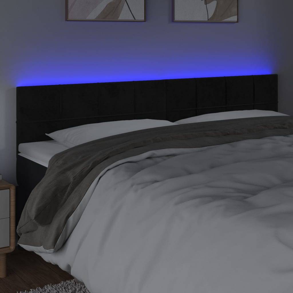 vidaXL LED Kopfteil Schwarz 160x5x78/88 cm Samt