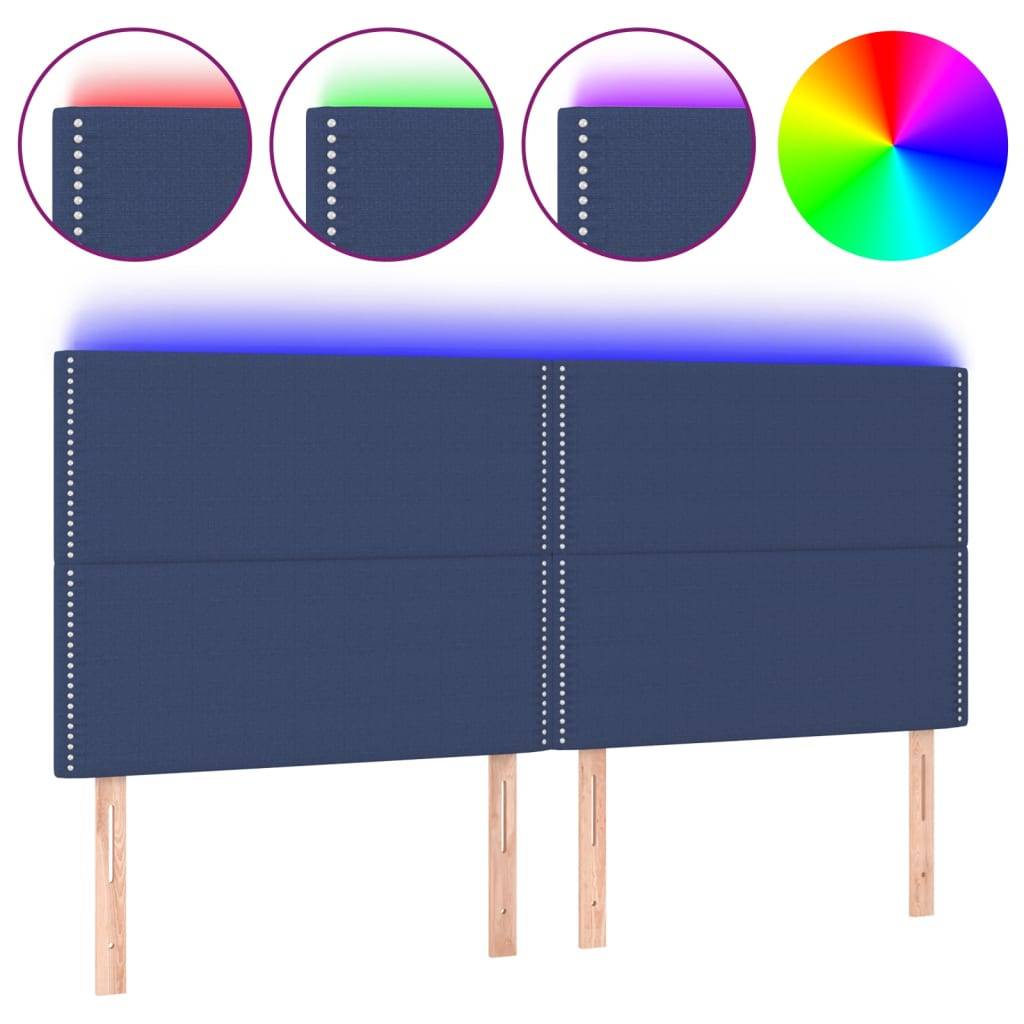 vidaXL LED Kopfteil Blau 200x5x118/128 cm Stoff
