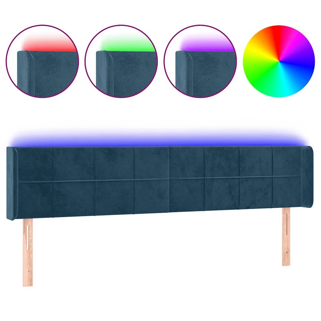 vidaXL LED Kopfteil Dunkelblau 183x16x78/88 cm Samt