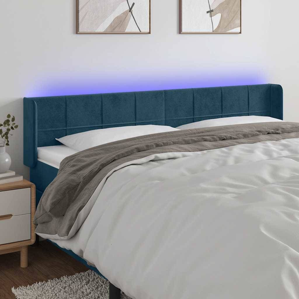 vidaXL LED Kopfteil Dunkelblau 183x16x78/88 cm Samt