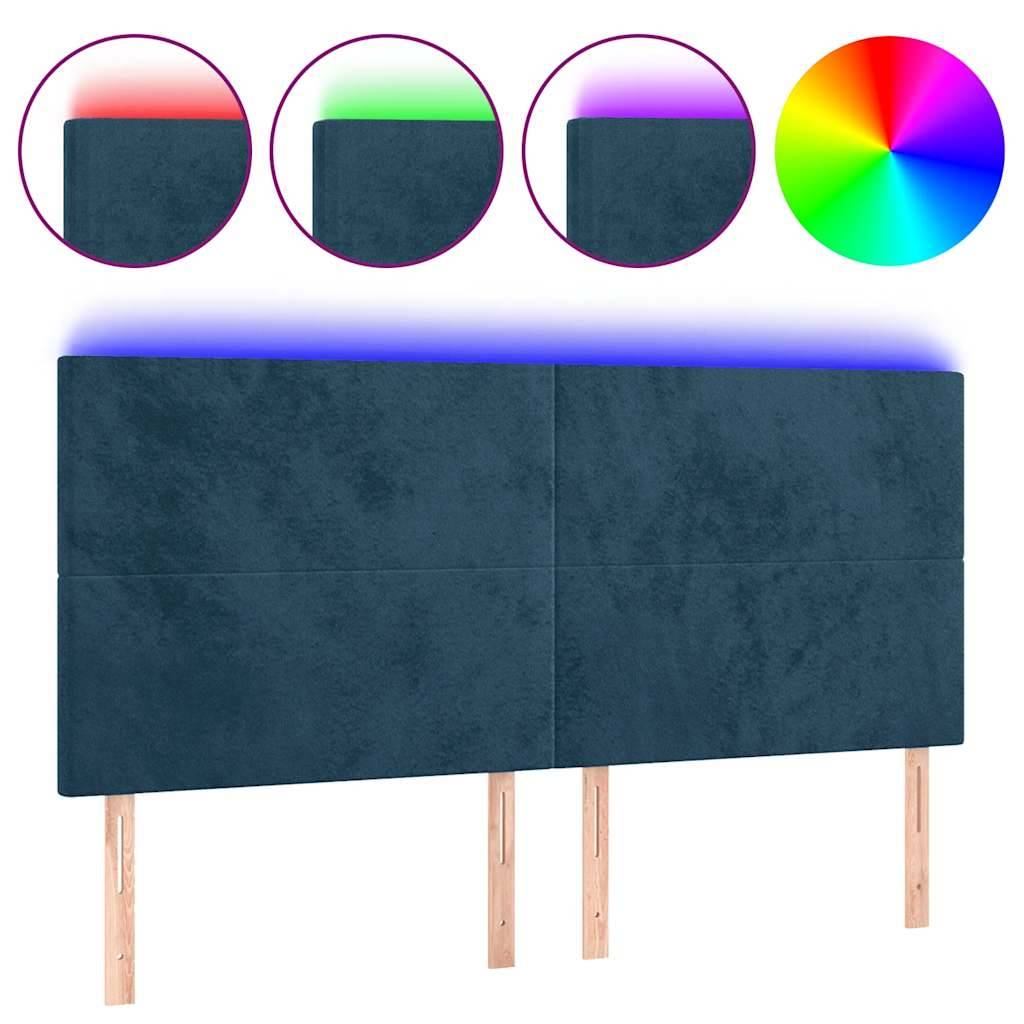 vidaXL LED Kopfteil Dunkelblau 200x5x118/128 cm Samt