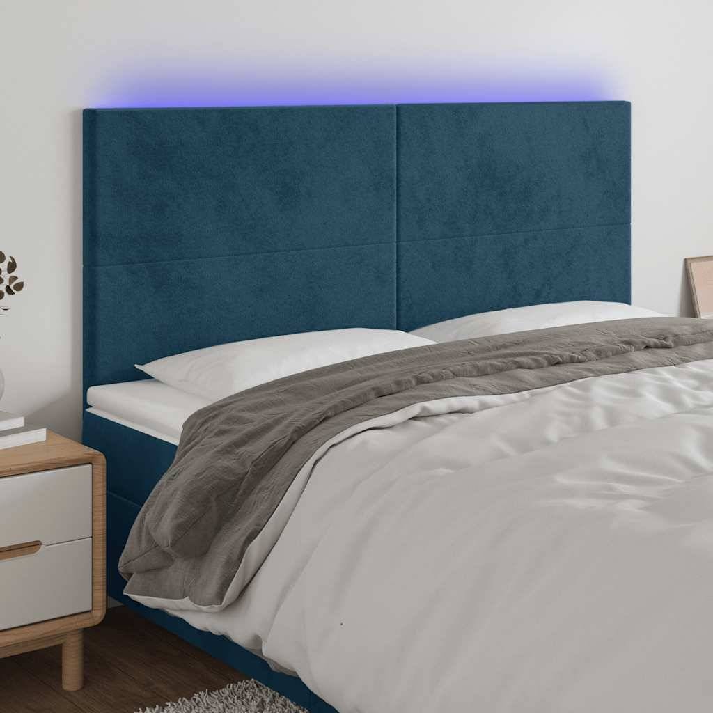 vidaXL LED Kopfteil Dunkelblau 200x5x118/128 cm Samt
