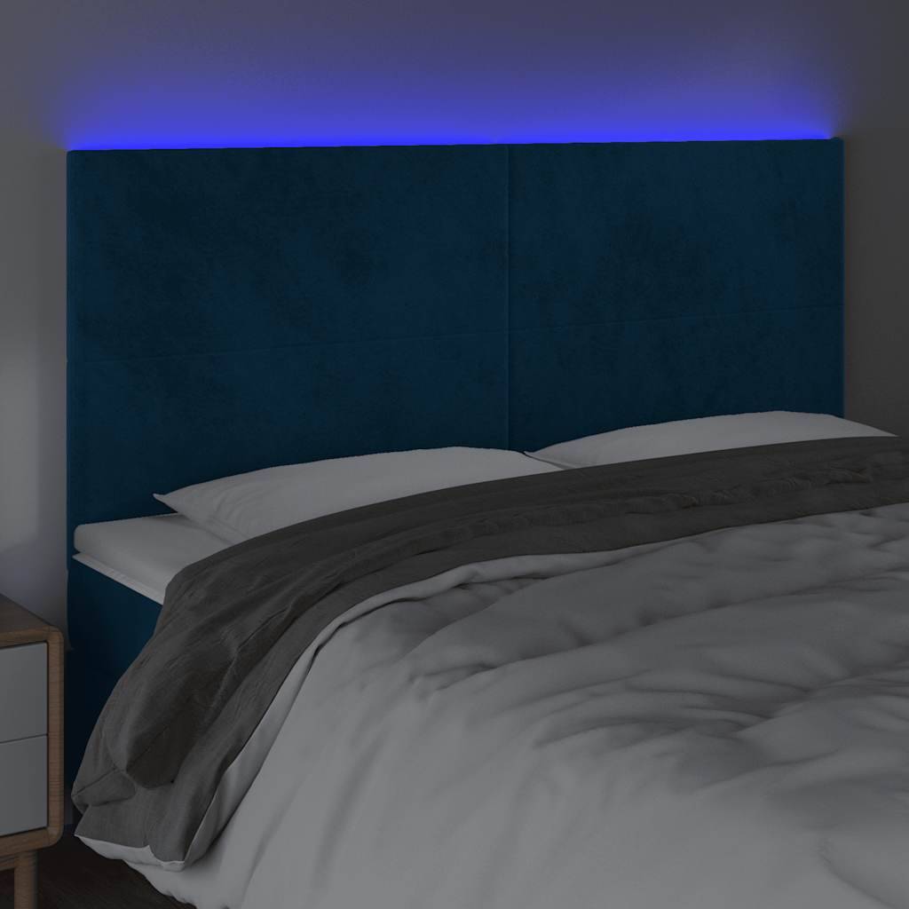 vidaXL LED Kopfteil Dunkelblau 200x5x118/128 cm Samt