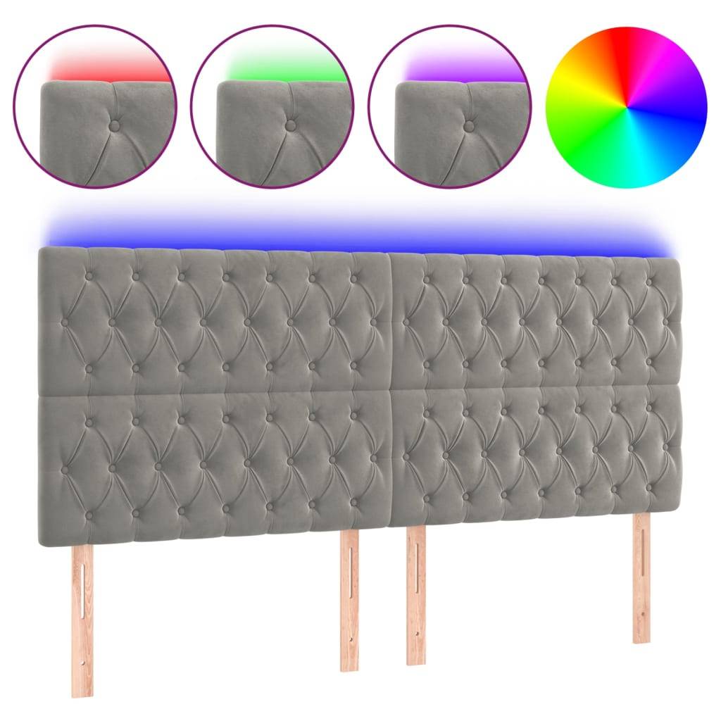 vidaXL LED Kopfteil Hellgrau 180x7x118/128 cm Samt