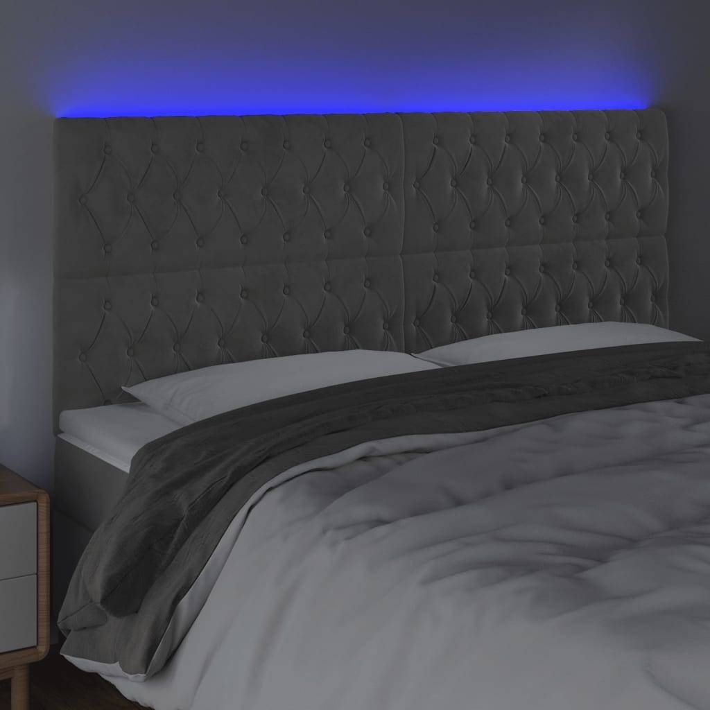 vidaXL LED Kopfteil Hellgrau 180x7x118/128 cm Samt