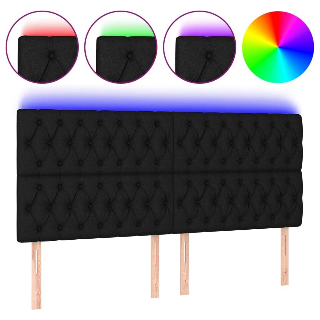 vidaXL LED Kopfteil Schwarz 200x7x118/128 cm Stoff