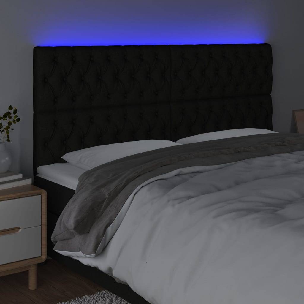 vidaXL LED Kopfteil Schwarz 200x7x118/128 cm Stoff
