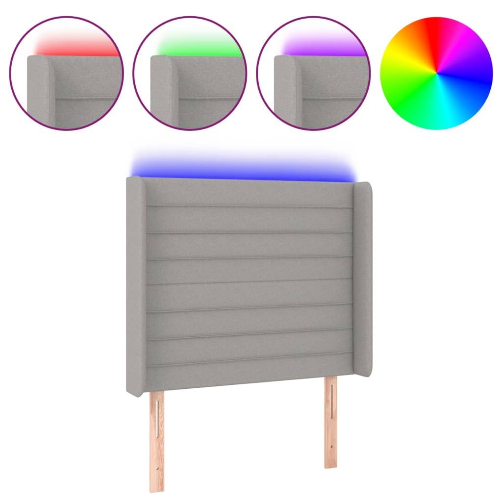 vidaXL LED Kopfteil Hellgrau 103x16x118/128 cm Stoff