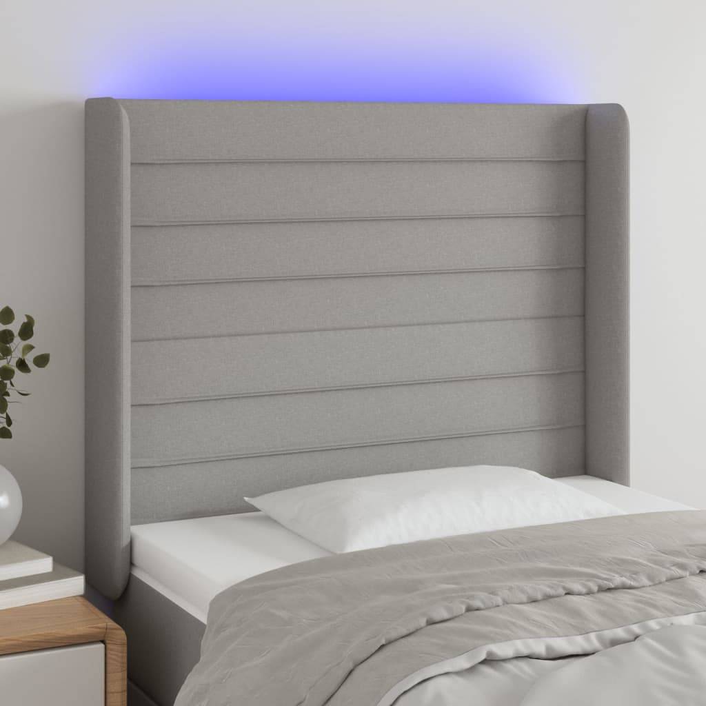 vidaXL LED Kopfteil Hellgrau 103x16x118/128 cm Stoff