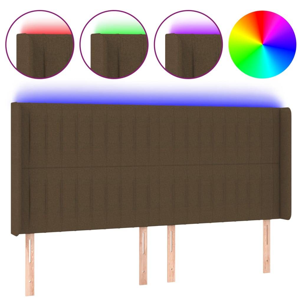 vidaXL LED Kopfteil Dunkelbraun 203x16x118/128 cm Stoff
