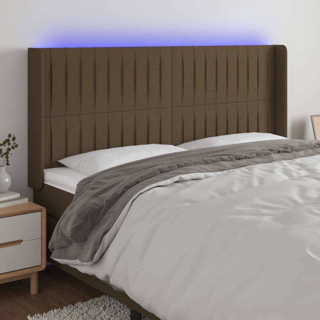 vidaXL LED Kopfteil Dunkelbraun 203x16x118/128 cm Stoff