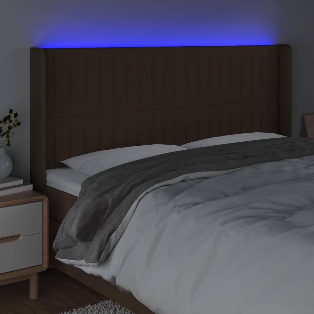 vidaXL LED Kopfteil Dunkelbraun 203x16x118/128 cm Stoff