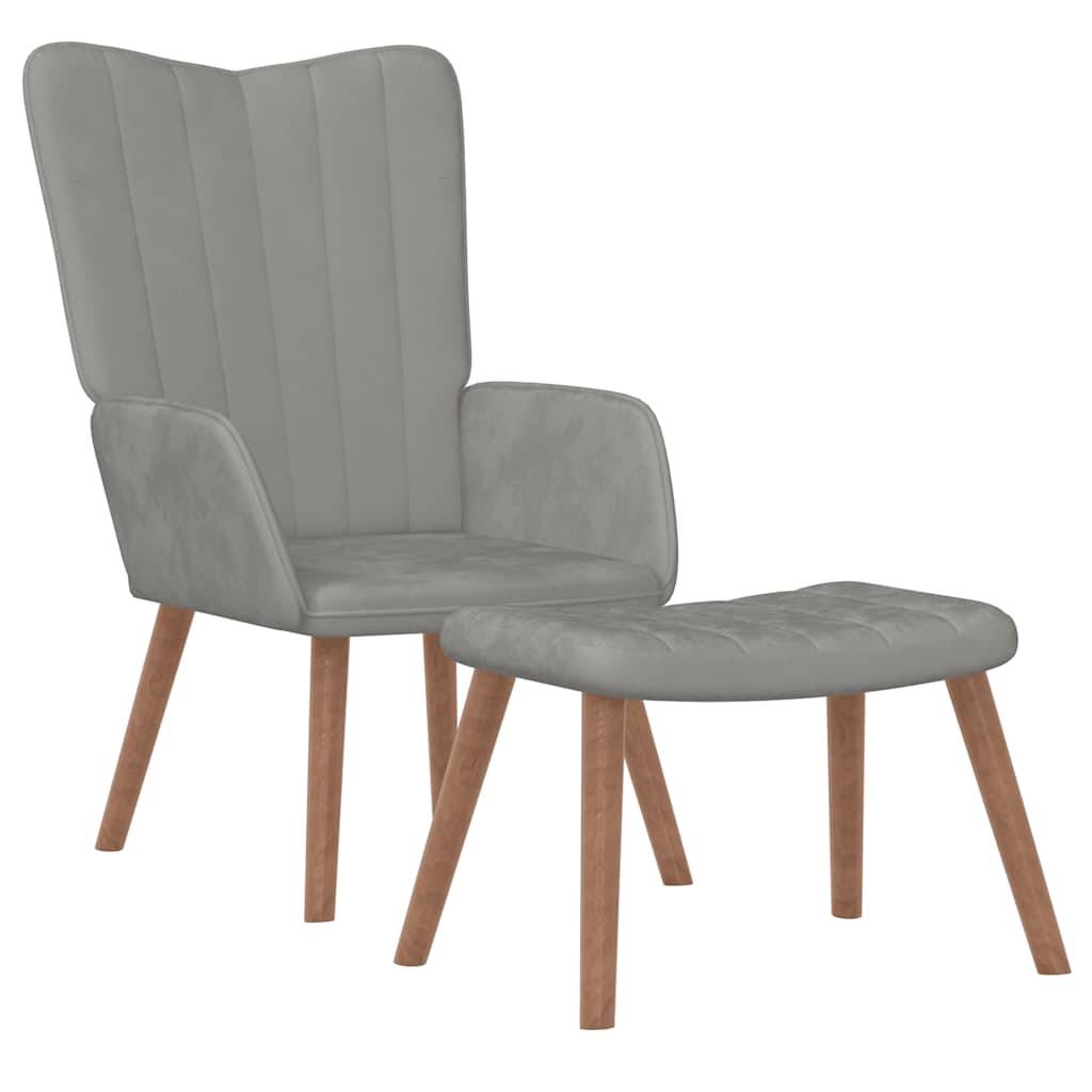 vidaXL Relaxsessel mit Hocker Hellgrau Samt