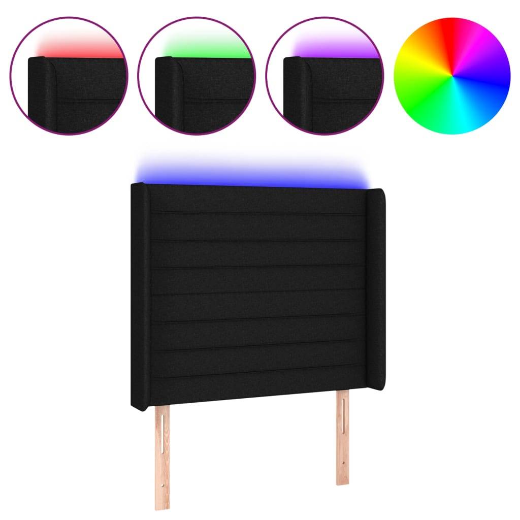 vidaXL LED Kopfteil Schwarz 83x16x118/128 cm Stoff