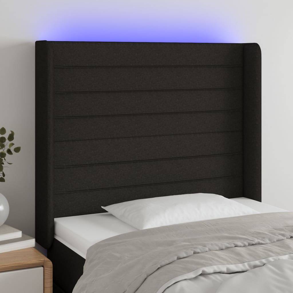 vidaXL LED Kopfteil Schwarz 83x16x118/128 cm Stoff