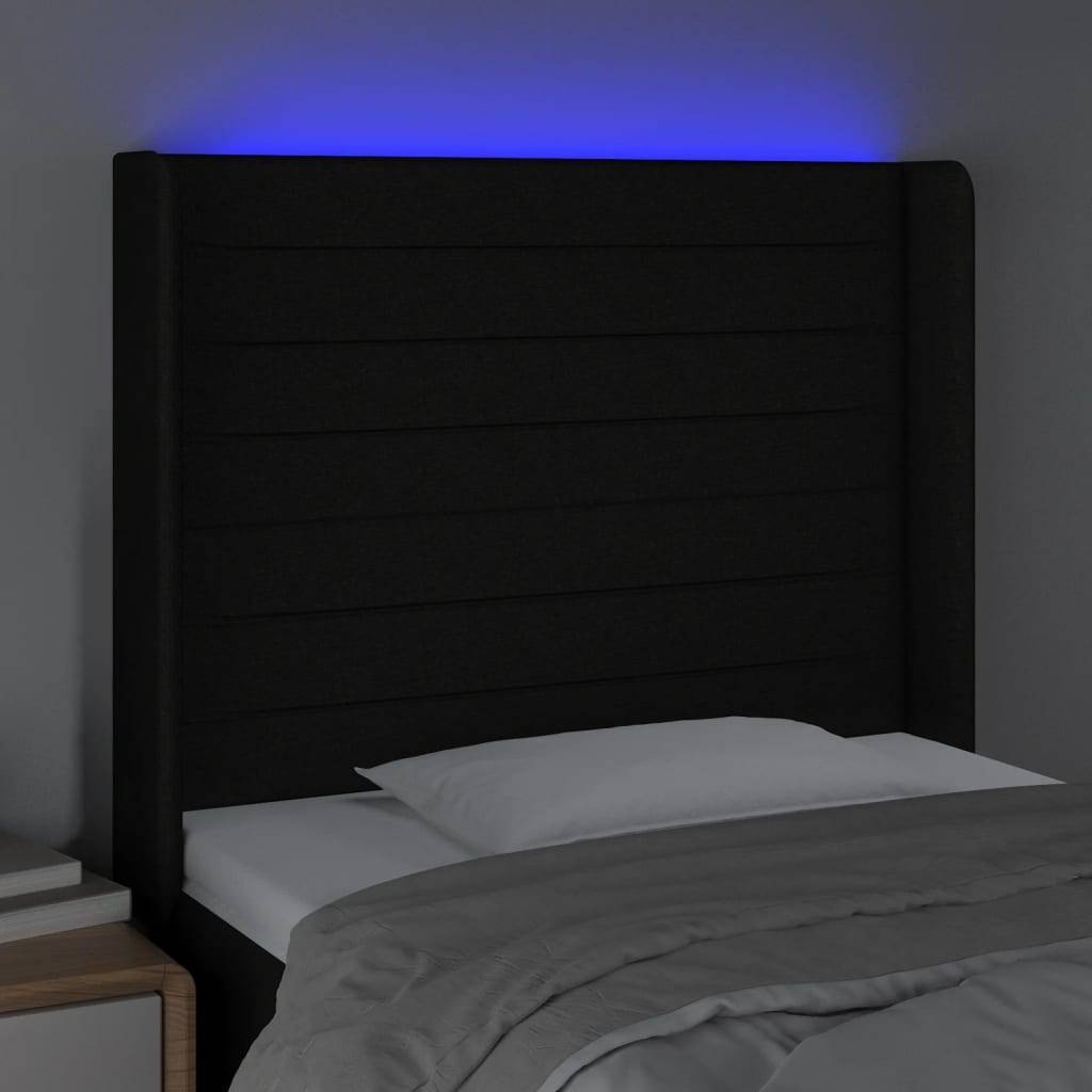 vidaXL LED Kopfteil Schwarz 83x16x118/128 cm Stoff