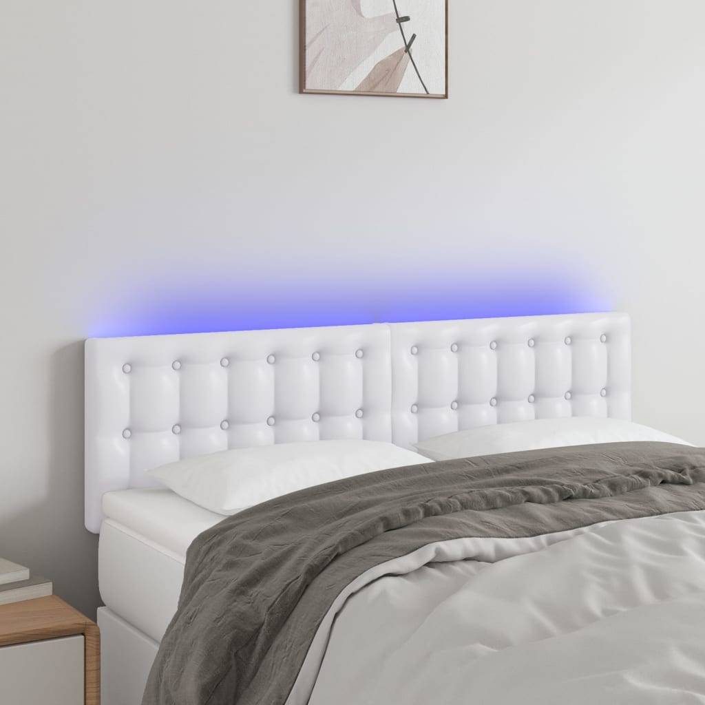 vidaXL LED Kopfteil Weiß 144x5x78/88 cm Kunstleder