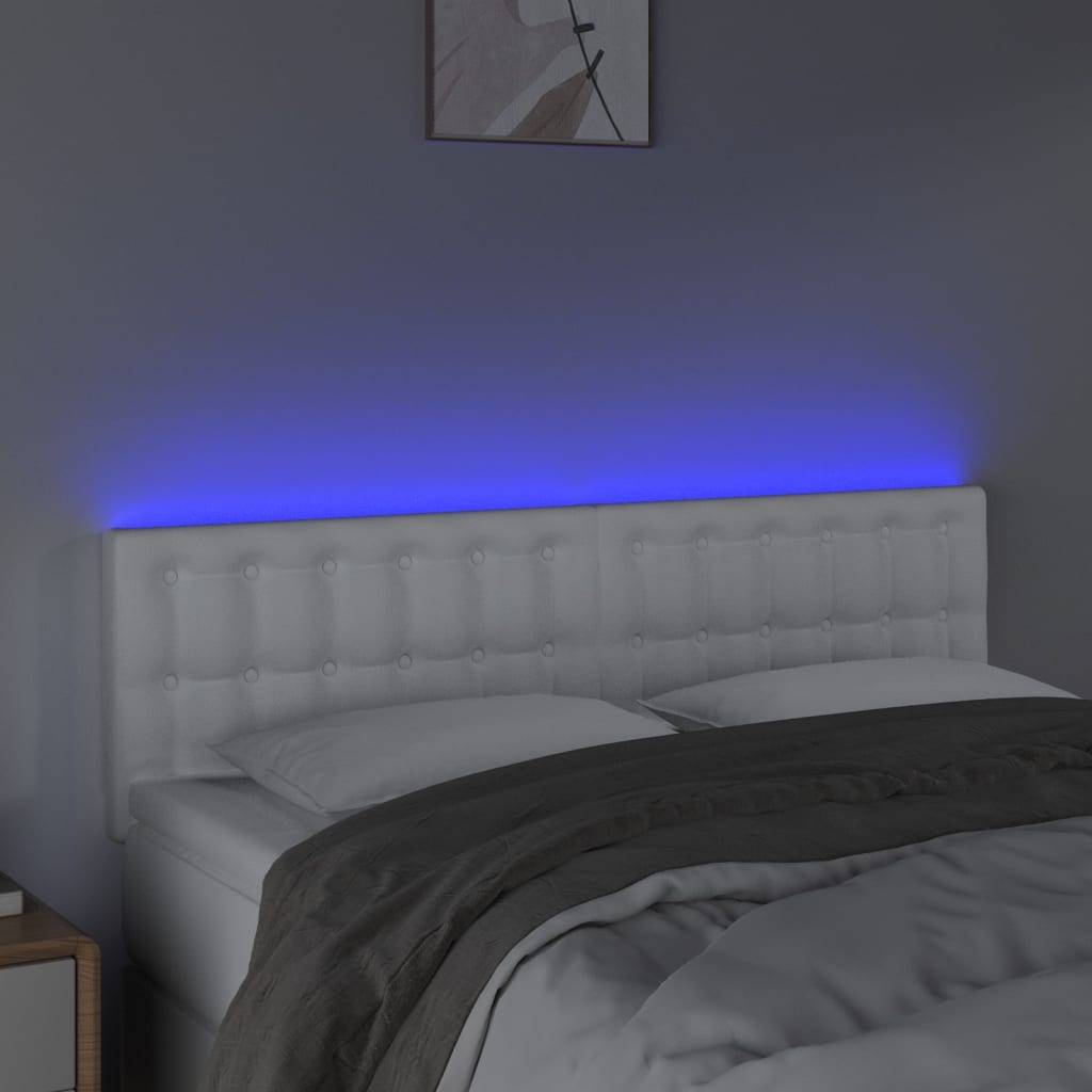 vidaXL LED Kopfteil Weiß 144x5x78/88 cm Kunstleder