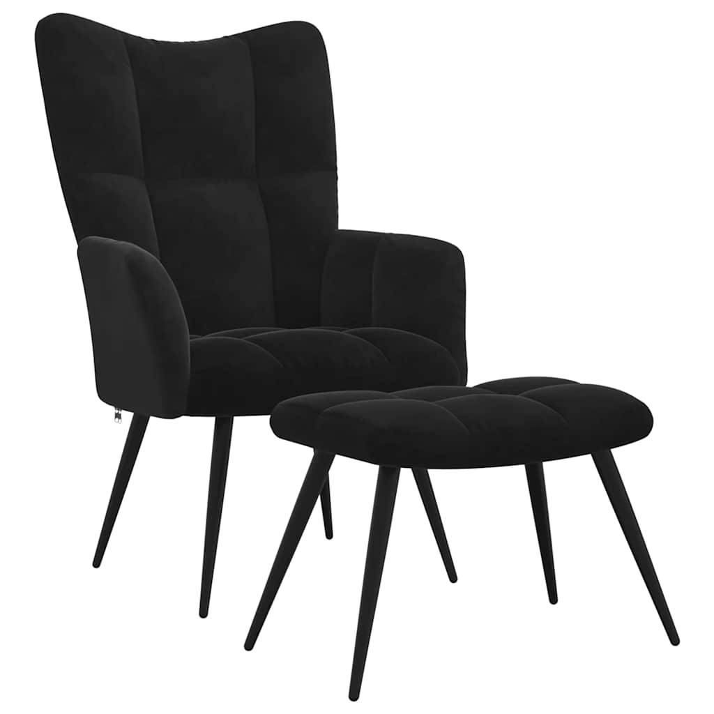 vidaXL Relaxsessel mit Hocker Schwarz Samt