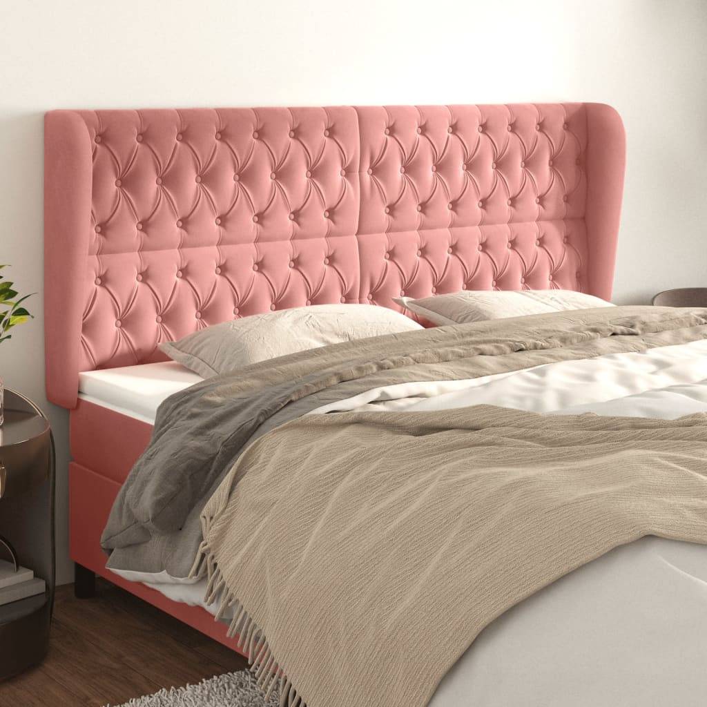 vidaXL Kopfteil mit Ohren Rosa 203x23x118/128 cm Samt