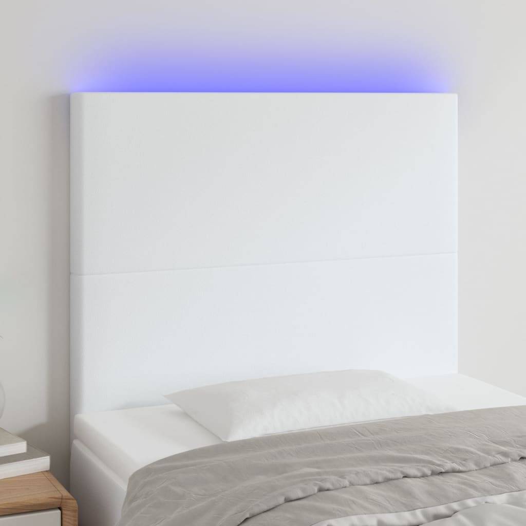 vidaXL LED Kopfteil Weiß 80x5x118/128 cm Kunstleder
