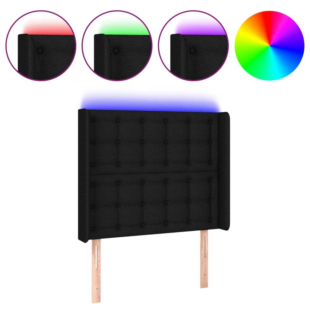 vidaXL LED Kopfteil Schwarz 93x16x118/128 cm Stoff