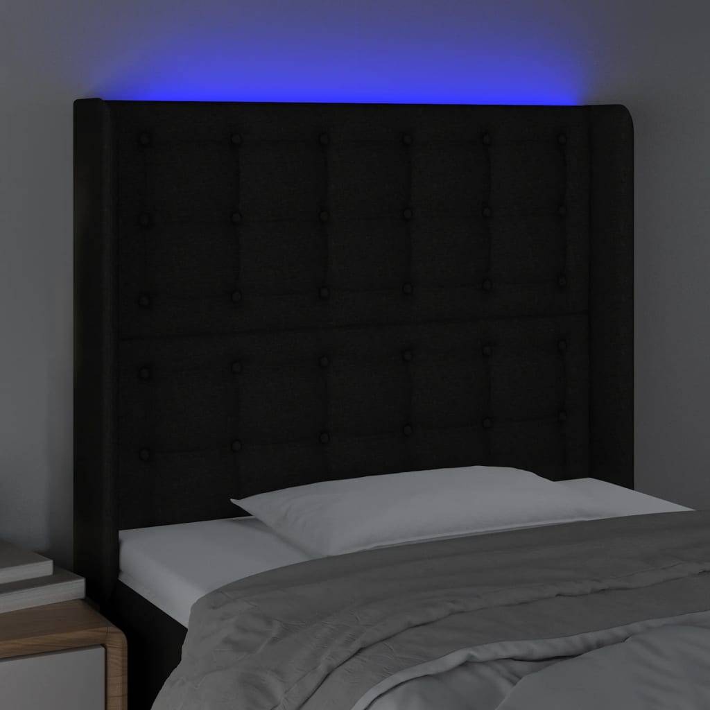 vidaXL LED Kopfteil Schwarz 93x16x118/128 cm Stoff